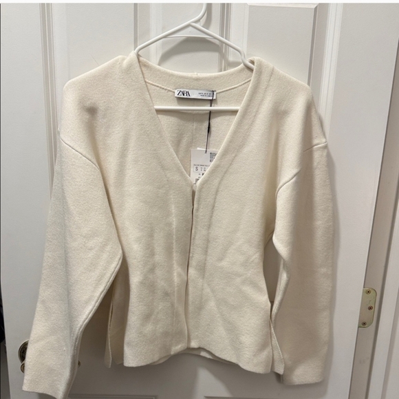 Zara "Tailored Knit" Cream Cardigan Jacket Small S NEW WITH TAGS - Picture 2 of 2